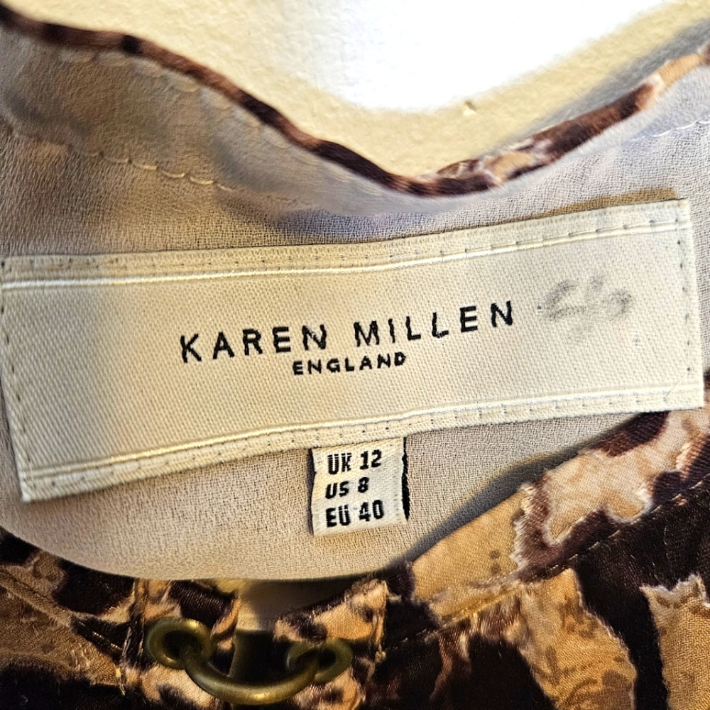 Y2K Karen Millen Silk Slip Midi Dress Sz 8 Animal Print Embellished Eyelets boho - Picture 6 of 15